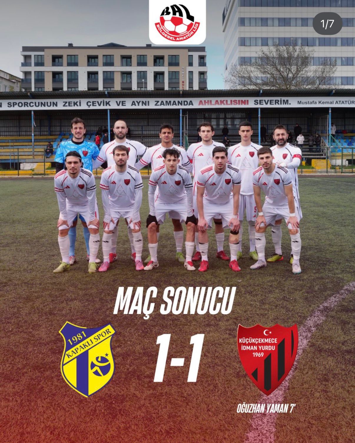 Deplasmanda Kapaklıspor ile 1-1 berabere kaldık.